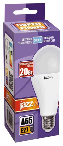 Лампа светодиодная PLED-SP 20Вт A65 5000К холод. бел. E27 230В/50Гц JazzWay 5009462A 5009462A