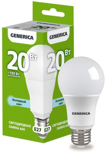 Лампа светодиодная A60 20Вт грушевидная 6500К E27 230В GENERICA LL-A60-20-230-65-E27-G LL-A60-20-230-65-E27-G