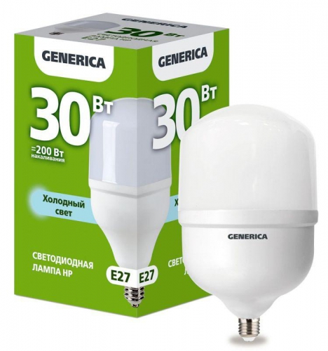 Лампа светодиодная HP 30Вт 6500К E27 230В GENERICA LL-HP-30-230-65-E27-G LL-HP-30-230-65-E27-G