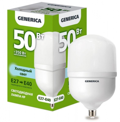 Лампа светодиодная HP 50Вт 6500К E27-E40 230В GENERICA LL-HP-50-230-65-E27-E40-G LL-HP-50-230-65-E27-E40-G