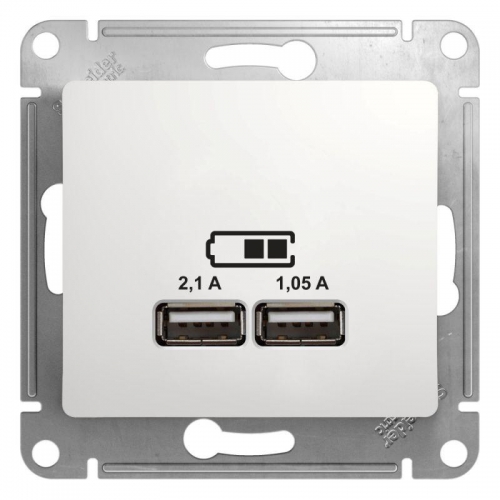 Розетка USB 2-м СП Glossa тип A+A 5В/2.1А 2х5В/1.05А механизм бел. SE GSL000133 GSL000133