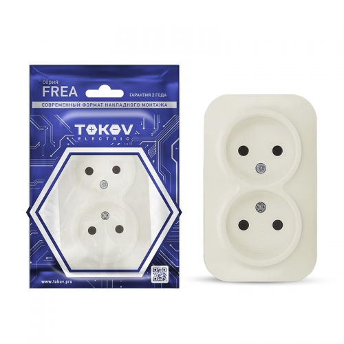 Розетка 2-м ОП Frea 16А IP20 250В без заземл. АБС-пластик беж. TOKOV ELECTRIC TKE-FR-R2-C02 TKE-FR-R2-C02