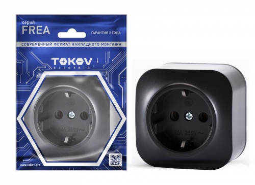 Розетка 1-м ОП Frea 16А IP20 250В с заземл. АБС-пластик карбон TOKOV ELECTRIC TKE-FR-R1Z-C14 TKE-FR-R1Z-C14