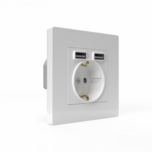Розетка 1-м СП Pixel IP20 с заземл. с 2-мя заряд. устр. USB тип A+A механизм бел. TOKOV ELECTRIC TKE-PX-R1U2A-C01 TKE-PX-R1U2A-C01