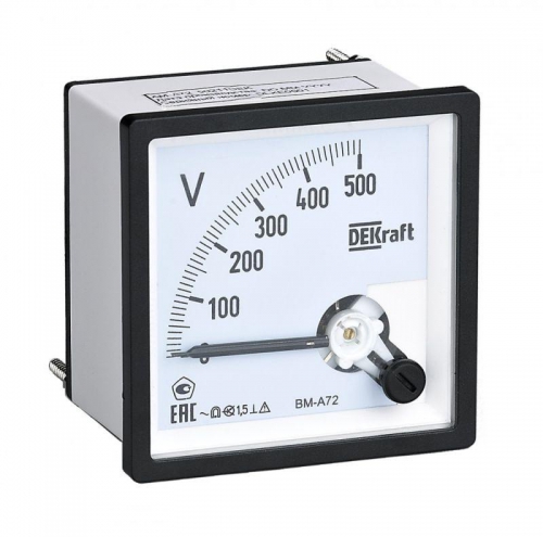 Вольтметр аналоговый шкала 500В AC класс точн. 1.5 72х72мм DEKraft 50243DEK 50243DEK