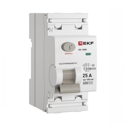 Выключатель дифференциального тока 2п 25А 100мА тип AC 6кА ВД-100N электромех. PROxima EKF E1026M25100 E1026M25100