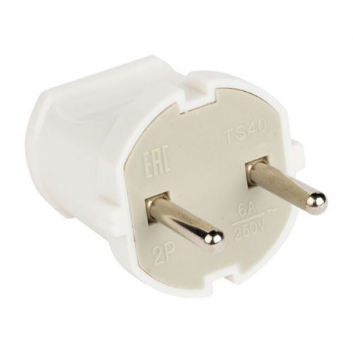 Вилка прямая 6А 250В без заземл. бел. EKF AVP6-10 AVP6-10