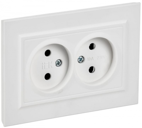 Розетка 2-м СП BRITE РС12-2-БрАБ 10А в сборе без заземл. без защ. шторок арктич. бел. IEK BR-R20-10-K91-F BR-R20-10-K91-F