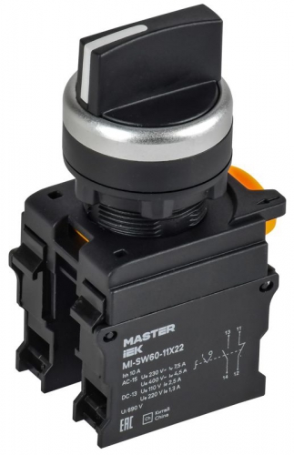 Переключатель 2 полож. 1НО+1НЗ возвратный черн. MASTER IEK MI-SW60-11X22-3-24-2-K02 MI-SW60-11X22-3-24-2-K02