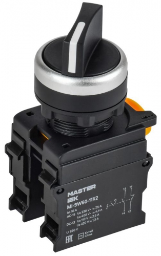 Переключатель 2 полож. 1НО+1НЗ черн. MASTER IEK MI-SW60-11X2-3-24-2-K02 MI-SW60-11X2-3-24-2-K02