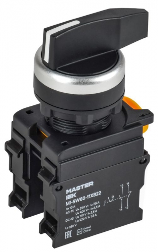 Переключатель 2 полож. 1НО+1НЗ возвратный длин. ручка MASTER IEK MI-SW60-11XB22-3-25-2-K02 MI-SW60-11XB22-3-25-2-K02