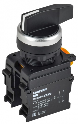 Переключатель 3 полож. 2НО возвратный длин. ручка MASTER IEK MI-SW60-20XB33-4-25-3-K02 MI-SW60-20XB33-4-25-3-K02