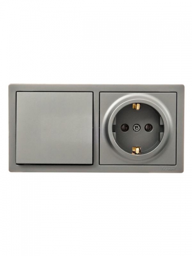 Блок ОП LETO (1-кл. выключатель + 1-м розетка с заземл.) горизонт. платина LEZARD 752-3500-170BAP 752-3500-170BAP