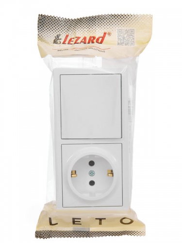 Блок ОП LETO (1-кл. выключатель + 1-м розетка с заземл.) горизонт. бел. LEZARD 752-0200-170BAP 752-0200-170BAP