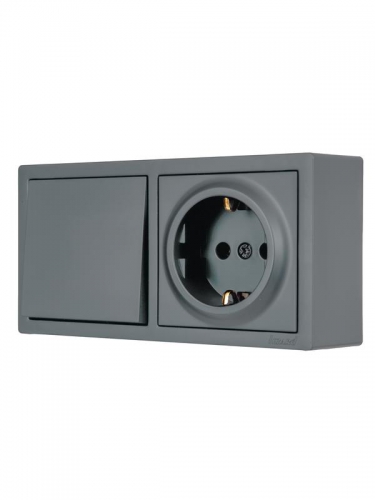 Блок ОП LETO (1-кл. выключатель + 1-м розетка с заземл.) горизонт. графит LEZARD 752-3400-170BAP 752-3400-170BAP