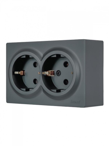 Розетка 2-м ОП LETO с заземл. закрытый корпус ПБТ графит LEZARD 752-3400-127B 752-3400-127B