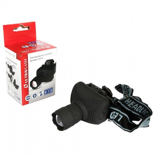 Фонарь налобный LED 5354 (1Вт LED ZOOM 3 режима; 3хR03 сер.) Ultraflash 11549 11549