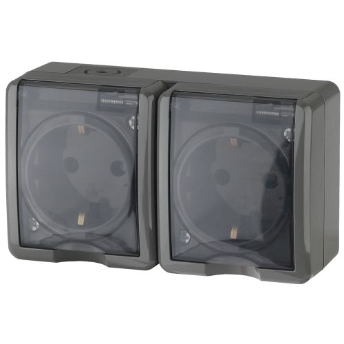 Розетка 2-м ОП Эра Эксперт 11-2403-03 16А IP54 16AX 250В 2х2P+E сер. Эра Б0020717 Б0020717