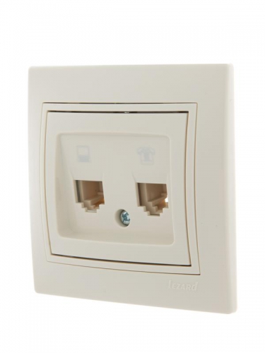 Розетка компьютерная + телефонная 2-м СП Mira RJ45 + RJ11 крем./крем.. LEZARD 701-0303-143 701-0303-143