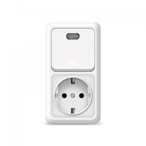 Блок ОП Олимп 1-кл. вык. с подсветкой + роз. с заземл. верт. бел. UNIVersal О0039 О0039