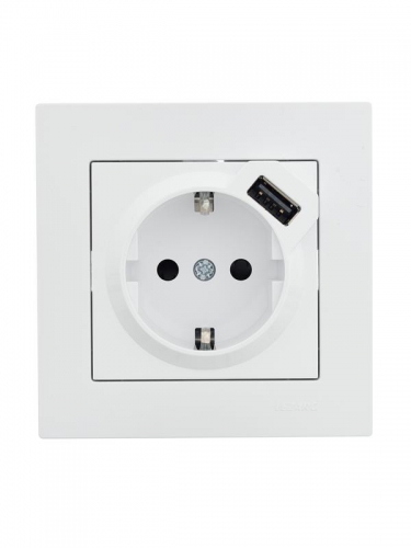 Розетка 1-м СП Vesna с заземл. с заряд. устройством USB механизм бел. LEZARD 742-0288-181 742-0288-181