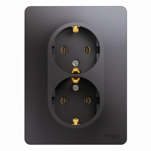 Розетка 2-м СП Glossa 16А IP20 250В с заземл. в сборе графит SE GSL001324 GSL001324