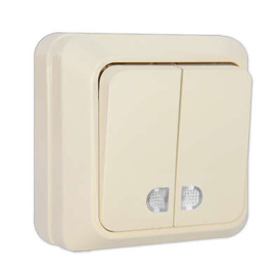 Выключатель 2-кл. ОП Олимп 10А IP20 с подсветкой сл. кость UNIVersal Б-О0123 Б-О0123