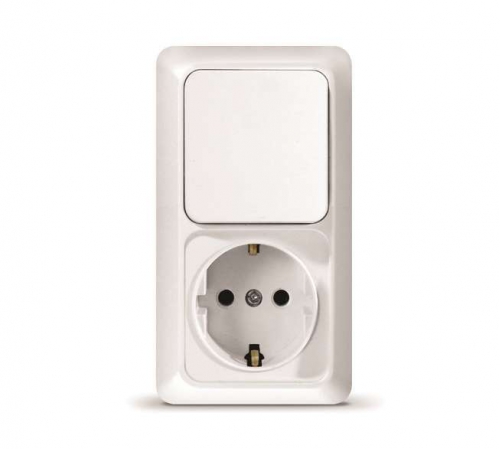 Блок ОП Олимп 1-кл. вык.+ роз. с заземл. верт. бел. UNIVersal О0038 О0038