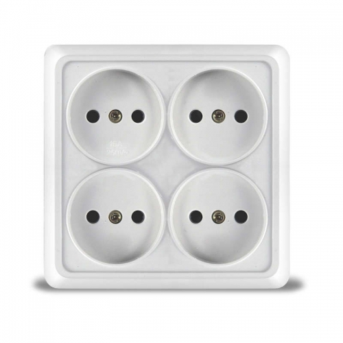 Розетка 4-м ОП Олимп 16А IP20 квадрат. без заземл. бел. UNIVersal 1164 1164