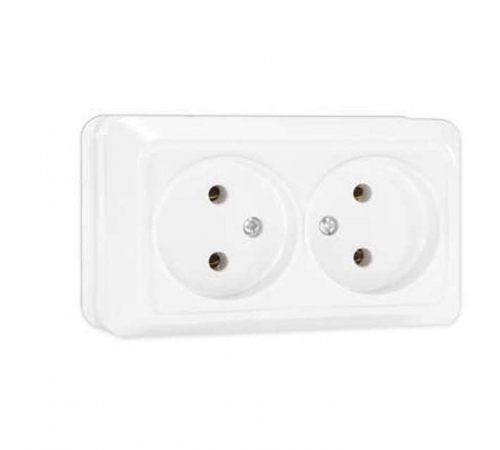Розетка 2-м ОП Олимп 16А IP20 без заземл. бел. UNIVersal О0102 О0102