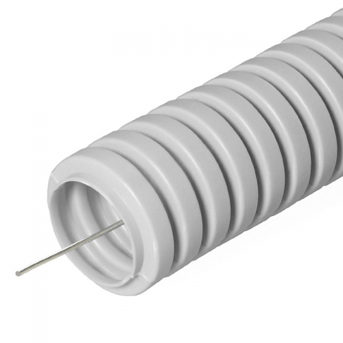 Труба гофрированная ПВХ d25мм с протяжкой сер. (уп.50м) Строитель PR.032550 PR.032550