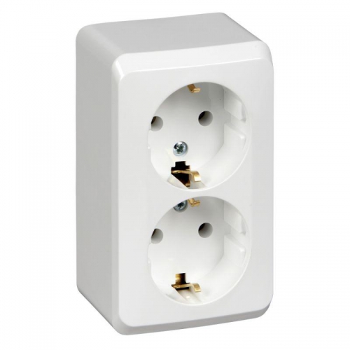 Розетка 2-м ОП Этюд 16А IP20 250В с заземл. без защ. шторок бел. SE PA16-007B PA16-007B