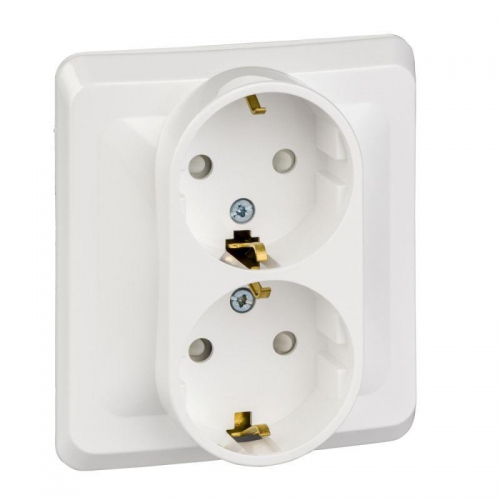 Розетка 2-м СП Этюд 16А IP20 250В с заземл. защ. шторки бел. SE PC16-008B PC16-008B