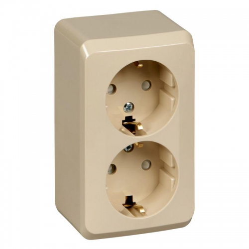 Розетка 2-м ОП Этюд 16А IP20 250В с заземл. защ. шторки крем. SE PA16-008K PA16-008K
