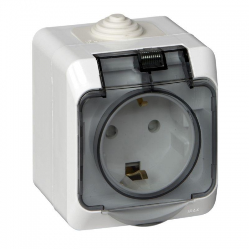 Розетка 1-м ОП Этюд 16А IP44 250В с заземл. защ. шторки с крышкой бел. SE PA16-044B PA16-044B