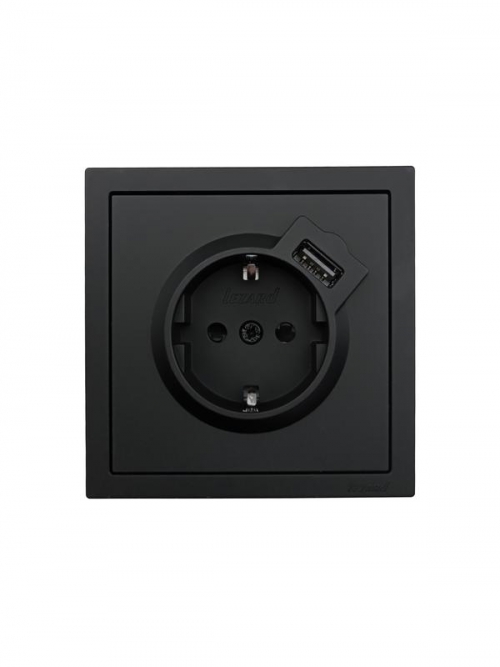 Розетка 1-мест. с/з+USB разъем СП ZIMA IP20 черн. бархат LEZARD 704-4288-181 704-4288-181