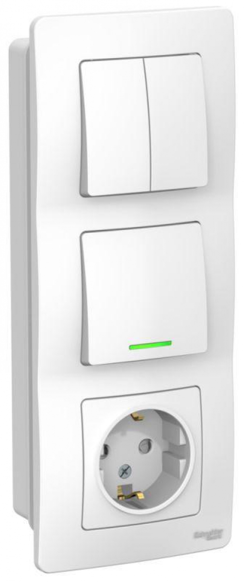 Блок СП Blanca (розетка с заземл. защ. шторки 16А 250В + 1-кл. выкл. с подсветкой + 2-кл. выкл.) бел. SE BLNBS101211 BLNBS101211