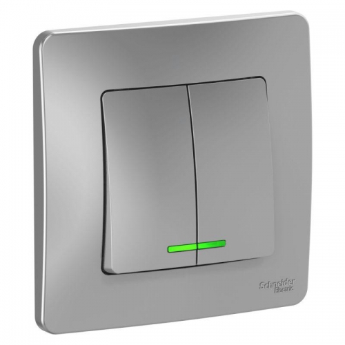 Выключатель 2-кл. СП Blanca 10А IP20 (сх. 5) 250В с подсветкой алюм. SE BLNVS010513 BLNVS010513