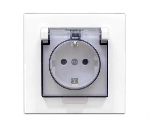 Розетка 1-м СП Афина 16А IP20 с заземл. с прозрачной крышкой в сборе бел. Universal A0030 A0030