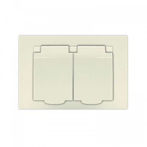 Розетка 2-м СП Афина 16А IP20 с заземл. c крышкой в сборе сл. кость (ivory) Universal A0031-I A0031-I