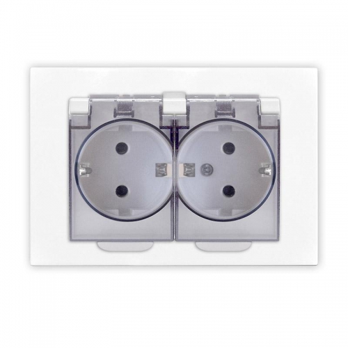 Розетка 2-м СП Афина 16А IP20 с заземл. c прозрачной крышкой в сборе бел. Universal A0031 A0031