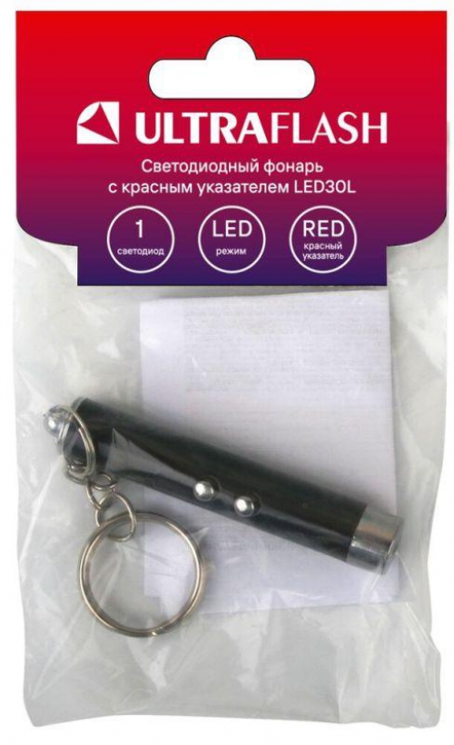 Фонарь LED30L (1LED+лазерная указка 3хAG3 блист-пакет черн.) Ultraflash 12325 12325