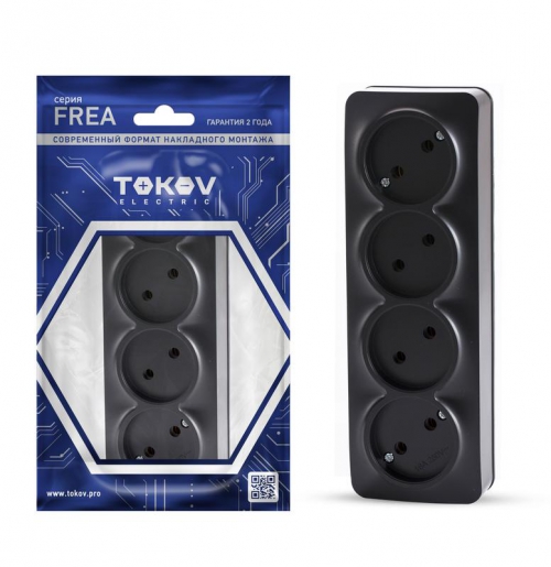 Розетка 4-м ОП Frea 16А IP20 250В без заземл. АБС-пластик карбон TOKOV ELECTRIC TKE-FR-R4-C14 TKE-FR-R4-C14