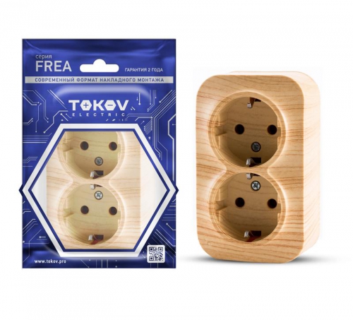 Розетка 2-м ОП Frea 16А IP20 250В с заземл. АБС-пластик сосна TOKOV ELECTRIC TKE-FR-R2Z-C25 TKE-FR-R2Z-C25