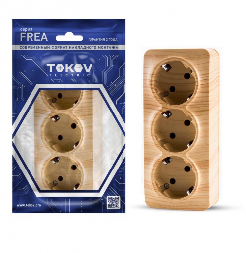 Розетка 3-м ОП Frea 16А IP20 250В с заземл. АБС-пластик сосна TOKOV ELECTRIC TKE-FR-R3Z-C25 TKE-FR-R3Z-C25