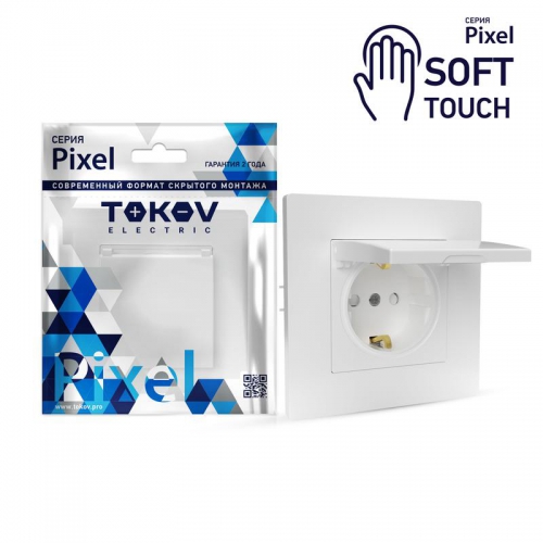 Розетка 1-м СП Pixel 16А IP20 с заземл. защ. шторки с крышкой механизм айс TOKOV ELECTRIC TKE-PX-R1ZSW1-C34 TKE-PX-R1ZSW1-C34