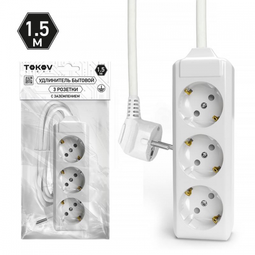 Удлинитель 3х1.5м с заземл. 10А 3х1.5 TOKOV LIGHT TKL-C01-BU3-1.5-1.5-Z TKL-C01-BU3-1.5-1.5-Z