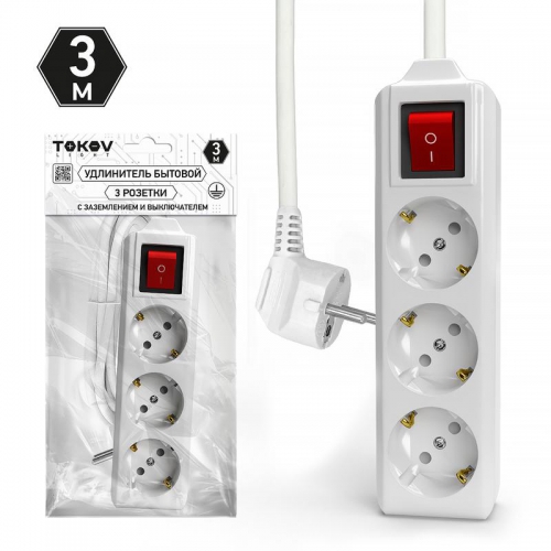 Удлинитель 3х3м с заземл. с выкл. 10А 3х1.5 TOKOV LIGHT TKL-C01-BU3-3-1.5-ZV TKL-C01-BU3-3-1.5-ZV