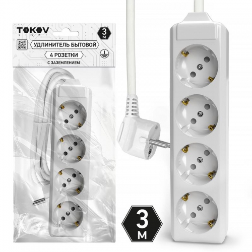 Удлинитель 4х3м с заземл. 10А 3х1.5 TOKOV LIGHT TKL-C01-BU4-3-1.5-Z TKL-C01-BU4-3-1.5-Z