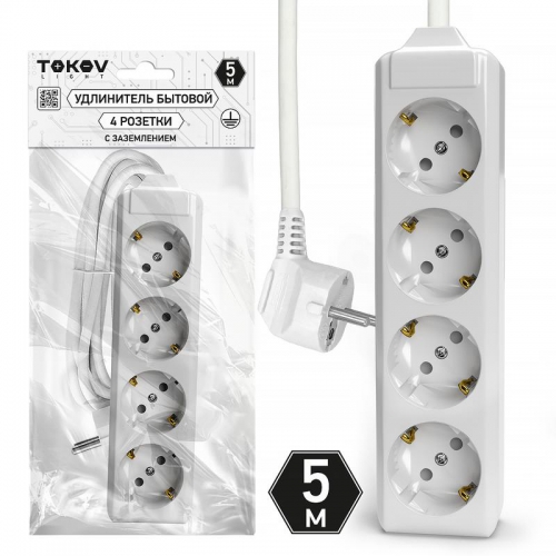 Удлинитель 4х5м с заземл. 10А 3х1.5 TOKOV LIGHT TKL-C01-BU4-5-1.5-Z TKL-C01-BU4-5-1.5-Z